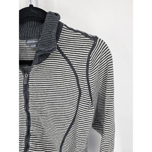 Eddie Bauer Womens Full Zip Sweater Striped Knit Top Black White Size M - Picture 2 of 5